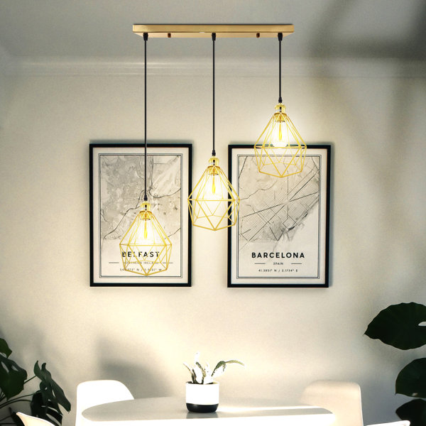 Borough Wharf Brazzell 3 Light Kitchen Island Geometric Pendant